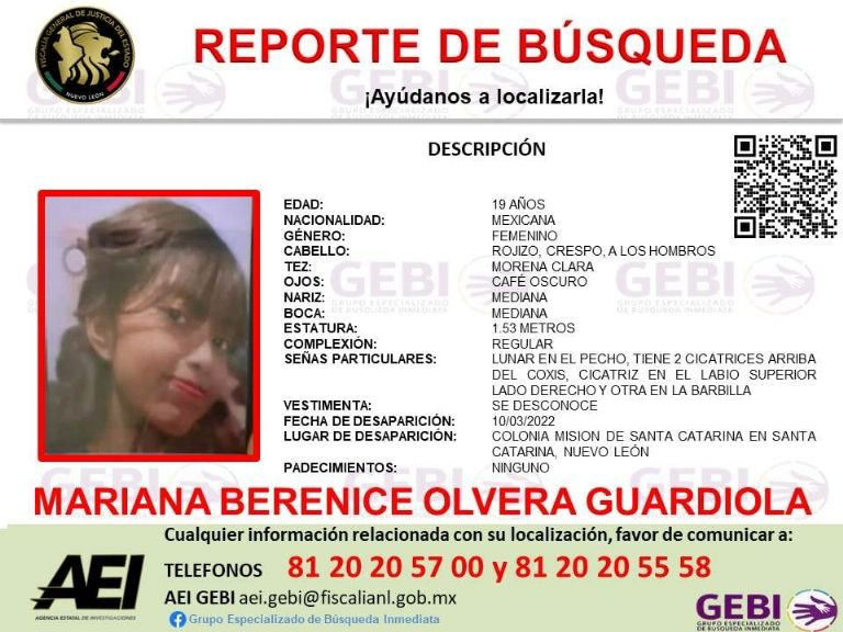Buscan a joven de 19 años desaparecida en Santa Catarina