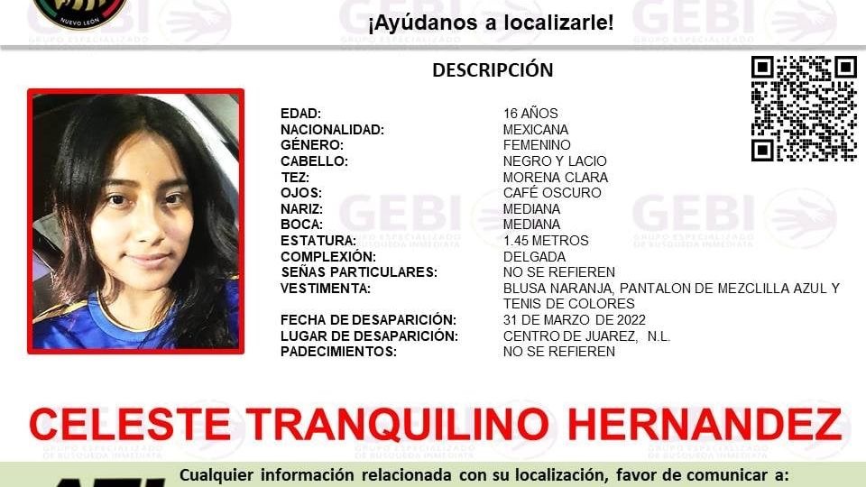 Celeste Hernández, de 16 años, tiene 25 días desaparecida
