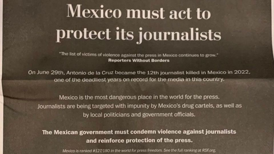 The Washington Post y RSF exigen protección a periodistas en México