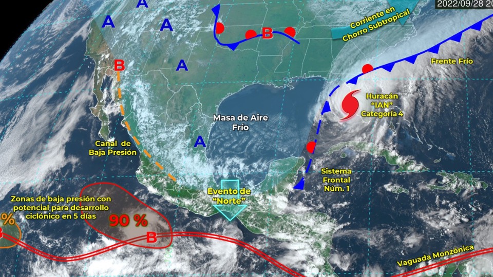 México vigila baja presión en océano Pacífico con 90 % de potencial ciclónico