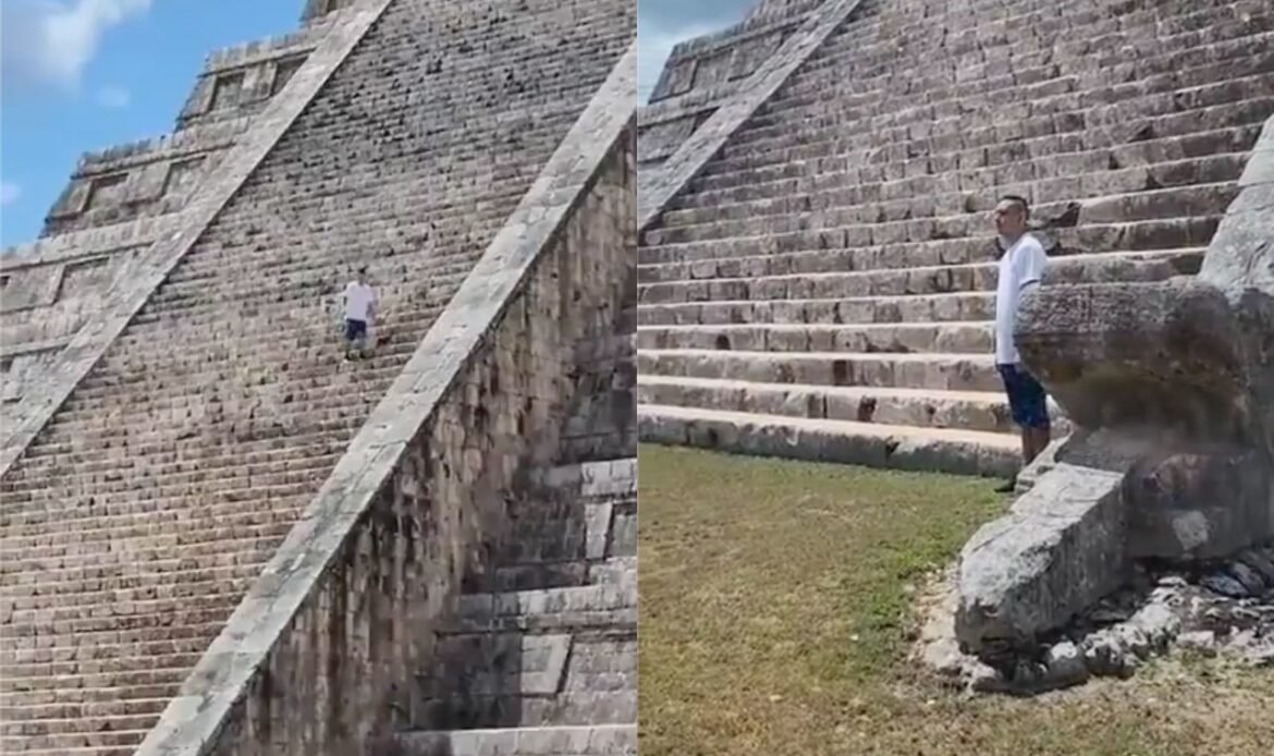 ¡No entienden! Turista sube la pirámide de Kukulcán